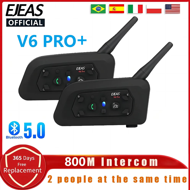 Universal Motorcycle Helmet Intercom Headset - EJEAS V6 PRO+ Motorcycle Helmet Headset