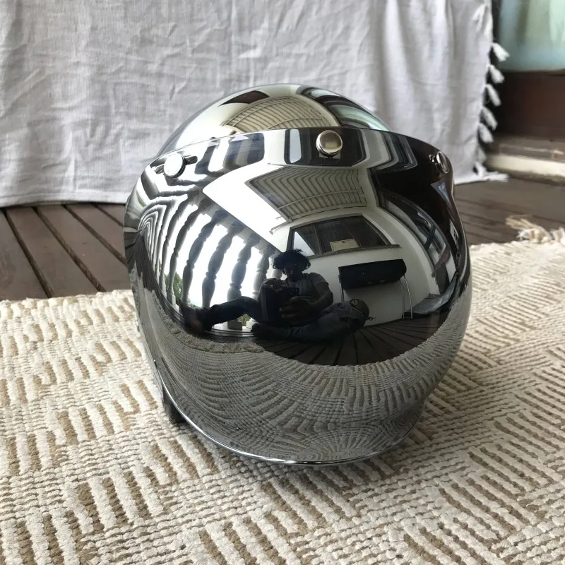 Mirror Silver Chrome Motorcycl - Vintage Open Face Retro Helmet recension och pris