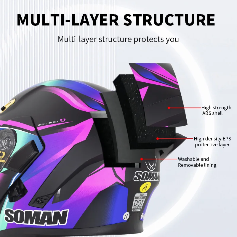 SOMAN Full Face Helmet Dual Le - Dual Visor Motorcycle Racing Helmet recension och pris