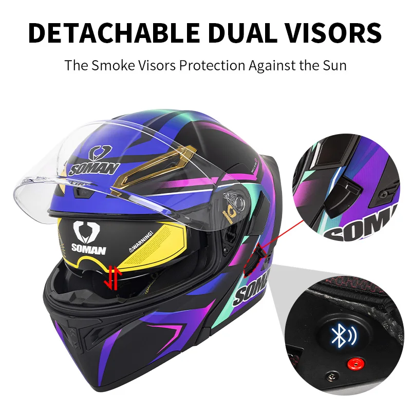 SOMAN Full Face Helmet Dual Le - Dual Visor Motorcycle Racing Helmet recension och pris